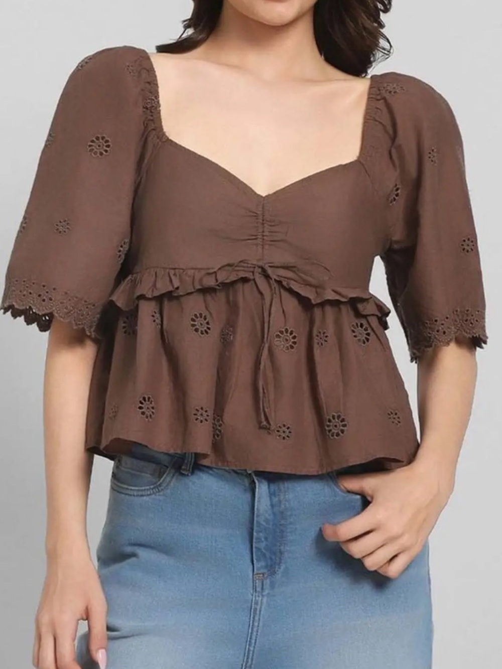American Eagle brown floral eyelet flowing